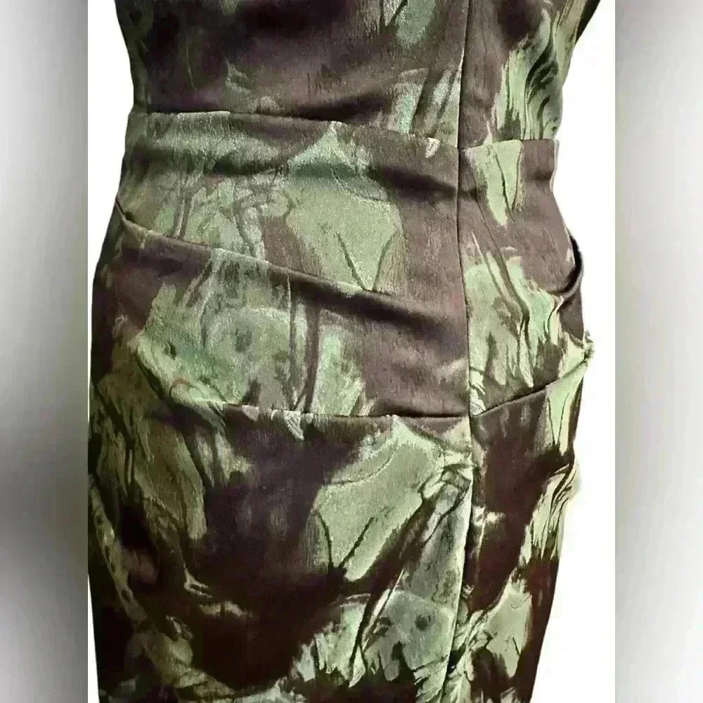 Teri Jon Rickie Freeman Green & Black Stretch Ruched Cocktail Dress NWT 6 - Picture 6 of 12